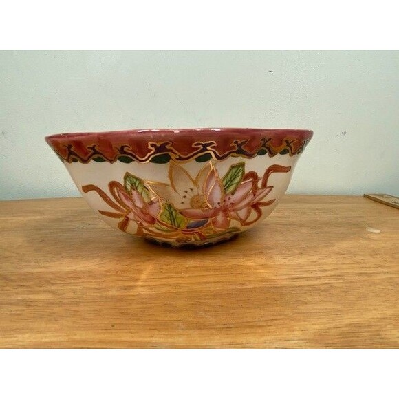 Jacks & Perkins Decorative Ceramic Hand Painted Scalloped Rim Bowl with Flowers - Picture 8 of 14